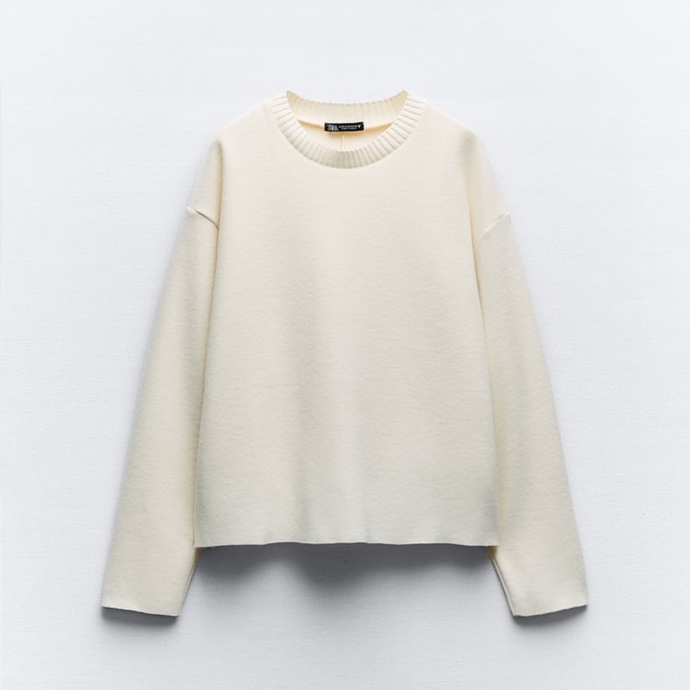 NWT Zara Soft Plush Crew Neck Sweater in Ecru Sz S